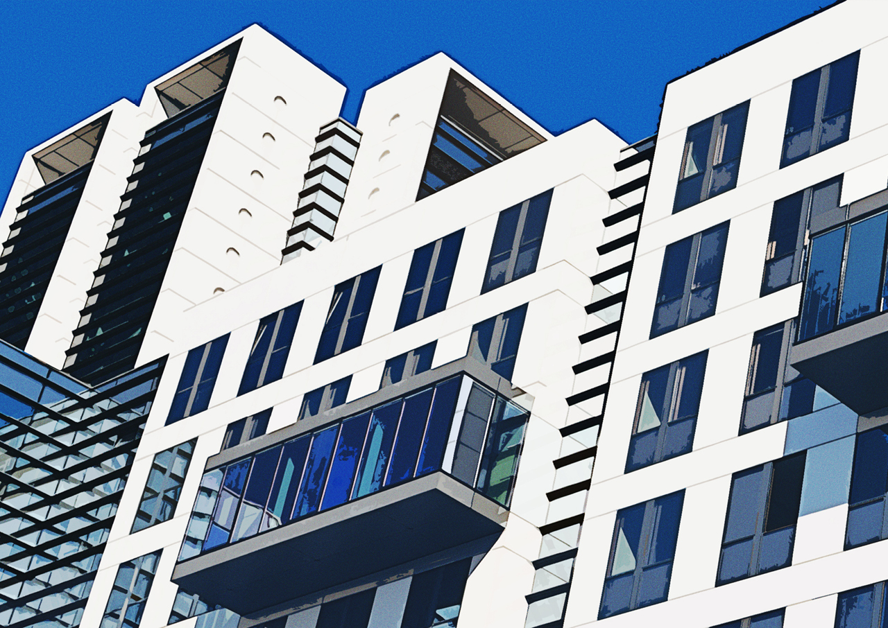 A modern high-rise building.