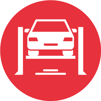 Red Icon with Car on ramp